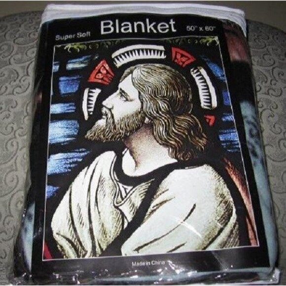 New Jesus Fleece Throw Blanket Spiritual Religious Gift Stained Glass Design NIP - Picture 2 of 2